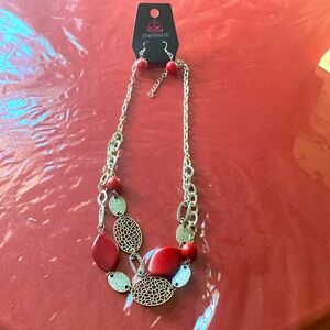 Paparazzi Red and Silver Necklace Set